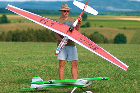 Fluglehrer mit Segelflug- und Motormodell